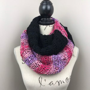 Oversized knit scarf pink black knit infinity scarf
