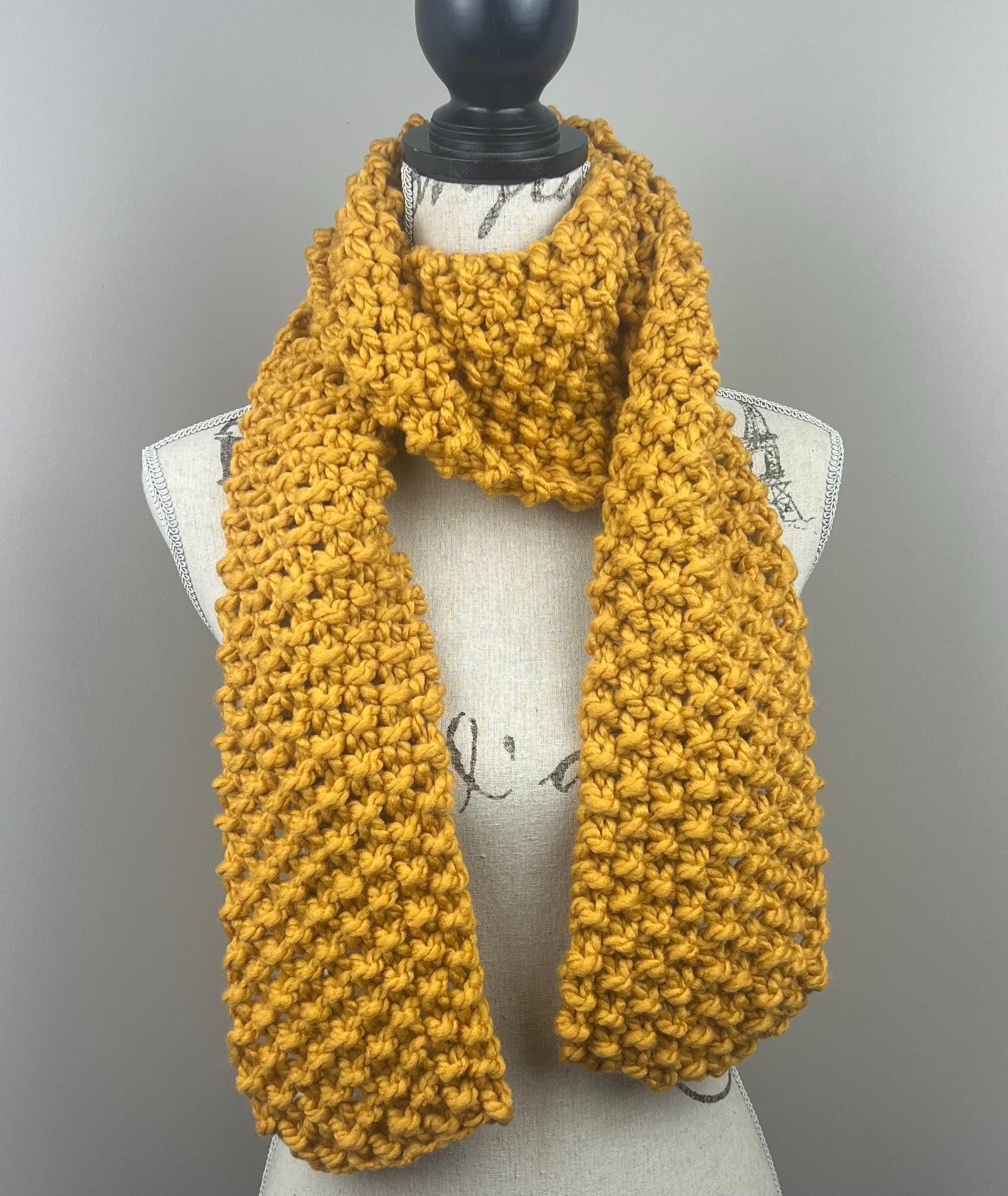 Knit Scarf, Mustard Yellow Knitted Open Ended Knit Scarf - Etsy