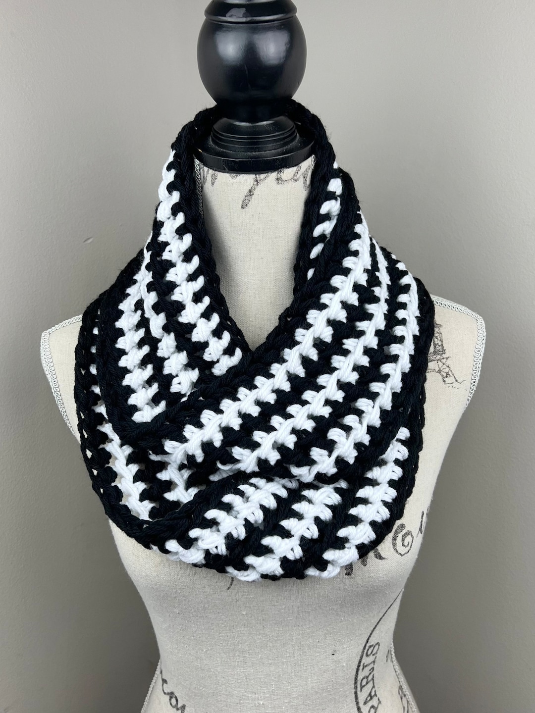 Infinity Scarf, Crochet White Black Striped Scarf - Etsy