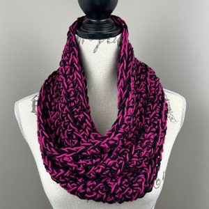Crochet scarf, black and orchid mix infinity scarf