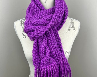 Knit Scarf, open ended long cable knitted  Lollipop chunky scarf