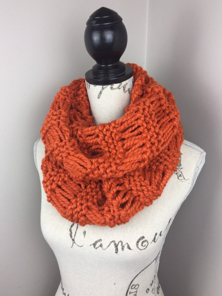 Chunky knit infinity scarf orange knit scarf pumpkin knitted | Etsy