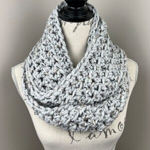 Crochet infinity scarf, crochet scarf grey marble