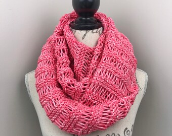 Knit infinity scarf, coral knitted scarf