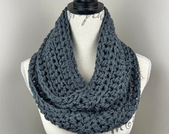 Grey infinity scarf, crochet scarf charcoal grey chunky knit