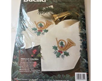 Vintage Bucilla Angels Of Christmas Stamped Cross Stitch Napkins Set of 8 #83322