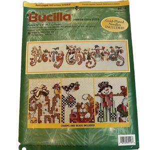 BUCILLA Counted Cross Stitch Kit “Merry Christmas” 18x6” Charms/Beads New Sealed