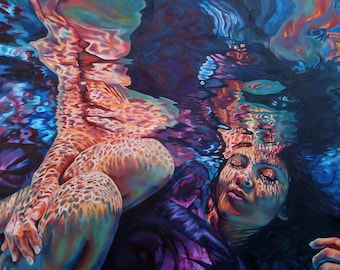 Art Print "Unfolding" 18x24 Underwater Portrait Painting Signed