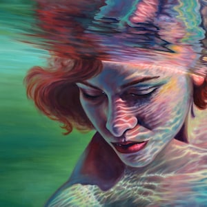 Art Print Transcendence 18x24 Underwater Portrait Painting Signed zdjęcie 1