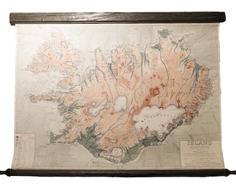 Lovely Iceland vintage map, Fine canvas print, Super accurate details with vintage birch wood