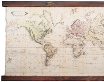 Noble mid century modern style wall art, vintage world map and walnut idea for home