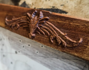 Gift for mom, Constellation Cetus, Sea Dragon, 1605.  Ancient mahagony frame with carved dragon.