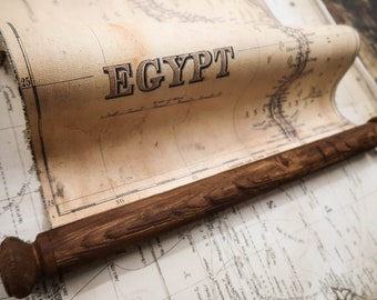 Vintage Egypt Map: River Nile Cotton Wall Hanging with Wooden Scroll