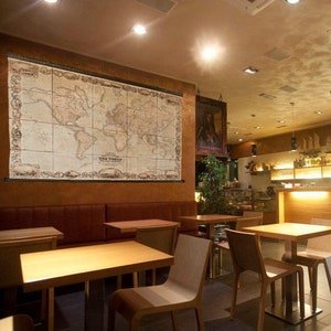 Muebles antiguos, mapa del mundo de 96'' x 57'', arte para pared de escalera enorme, arte de estilo victoriano, ZMAPS