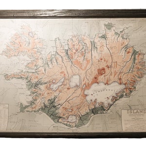 Lovely Iceland vintage map, Fine canvas print, Super accurate details with vintage birch wood