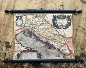 Adriatic Sea, Balkan Antique Map: 1590 Canvas Print with Rustic Wood Frame