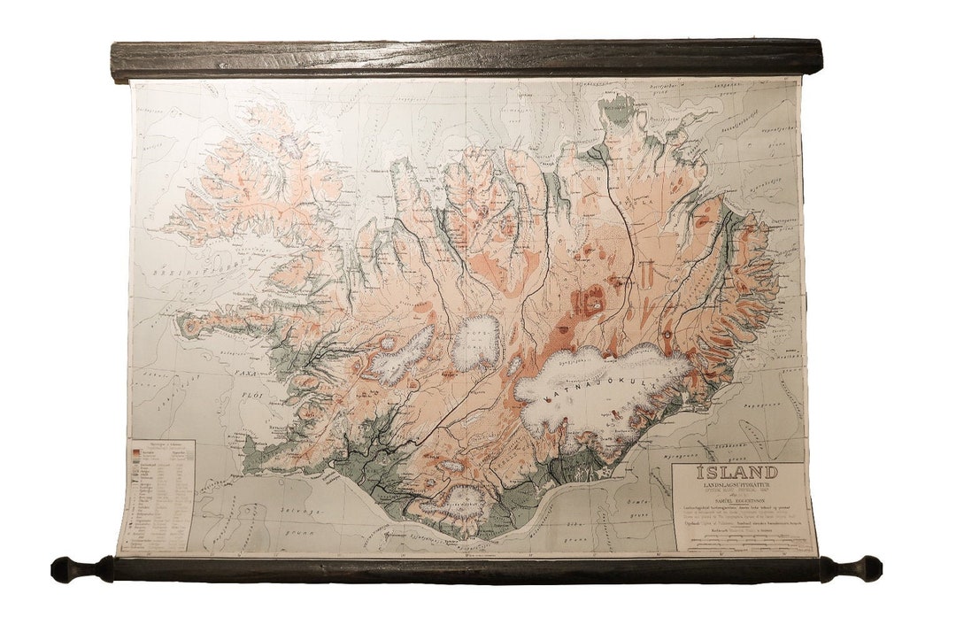 Lovely Iceland Vintage Map, Fine Canvas Print, Super Accurate Details With Vintage Birch Wood - Etsy