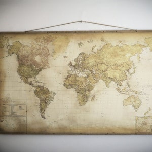 Weltkarte, Weltkarte, 70"x43", 180 x 110 cm, Antike Landkarte, beste Reisekarte, englischer Text, Geschenk zum Jahrestag