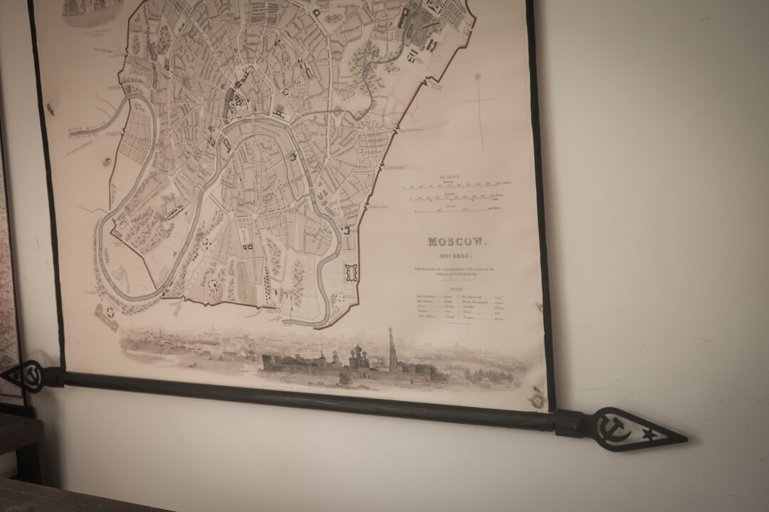 Vintage Map of Moscow on Canvas, Black Wooden Frame With Original ...