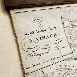 Old map of  Ljubljana Laibach, Souvenir from Slovenia, Dragon symbol, Slovenia capital