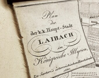 Old map of  Ljubljana Laibach, Souvenir from Slovenia, Dragon symbol, Slovenia capital