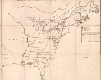 Revolutionary War Map: 1765 North American Colonies on Vintage Canvas