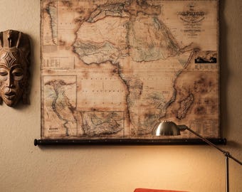 Antique Africa Map on cotton cloth: 1848 African Wall Art with Wood Frame