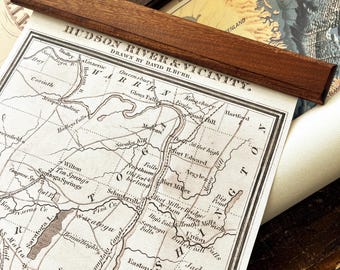 Fine vertical Hudson river art, super accurate details, fine gift for attorney, noble vintage walnut wood