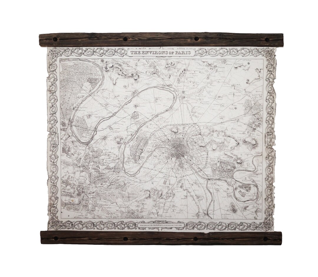 Antique Paris Map: 1856 French Canvas Art With Barn Wood Frame