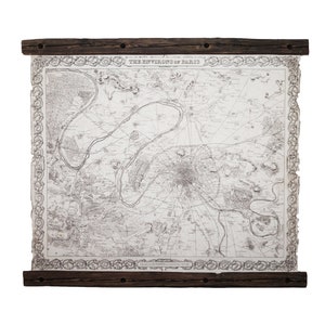 Carta di Parigi, grande vecchia mappa di Parigi, arredamento in stile francese, casa francese di lusso, scala in legno del vecchio fienile, mappa della Francia, oggetti d'antiquariato francesi