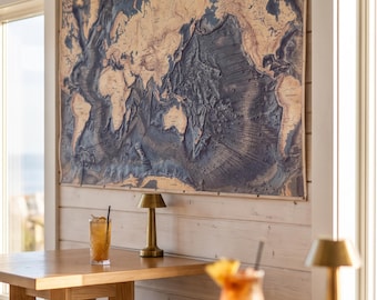 Small, quality ocean Floor Canvas Map: Vintage Style Nautical Chart (47x23'')