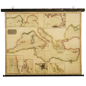 Grande décoration de la mer Méditerranée, carte en toile avec cadre rabattable, belle oeuvre d'art murale pour bureau de marine