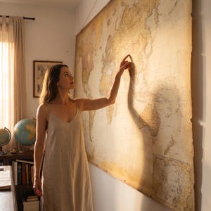 Mapa del mundo en lienzo extragrande, listo para colgar, ideal para iniciar una conversación.