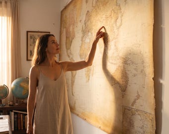 Mapa del mundo en lienzo extragrande, listo para colgar, ideal para iniciar una conversación.