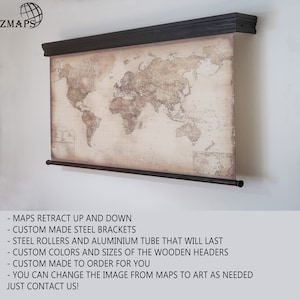 Roll-Up TV Cover: Vintage Map Art Botanical, Motorized or Manual, TV cabinet