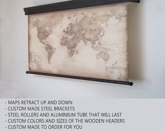 Featured listing image: Premium TV hide or whiteboard cover, canvas art as cabinet covers, shelf roll down maps, best roll up systems for your home