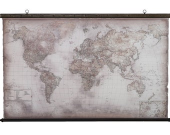 Engagement gift, Custom large map, Today's world in old look, Dark chocolate or black color frame