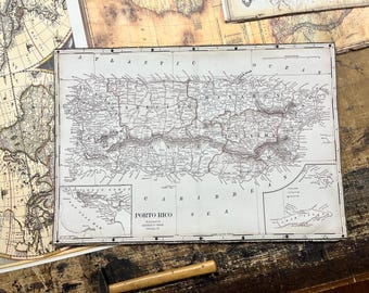 Hanging map showing Porto Rico, vintage style.
