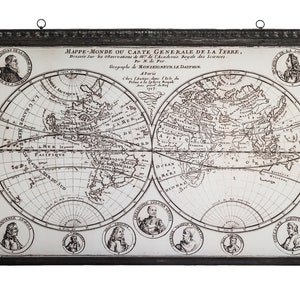 Mapa del hemisferio 1717, gráfico sobre lienzo, delicado arte mural, 123 x 86 cm, 48'' x 33'', antiguo pergamino enrollado, navegantes legendarios