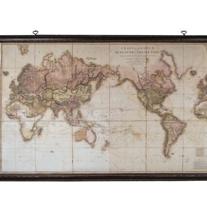 Exklusive Weltkarte 1819, Vintage Ledermöbel, Atemberaubende Ziegelwanddekoration, Chefschreibtisch Wandkunst