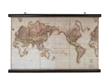 Exclusive world map 1819, Vintage leather furniture, Stunning brick wall decoration, Executive Desk Wall Art
