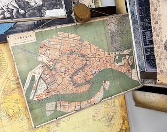 Perfect gift - noble map of Venezia in 1866, Vintage cloth canvas, Fine Italian or Tuscan home decoration
