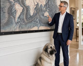 Large Industrial Ocean Floor Map: Maritime Style Coastal Wall Art