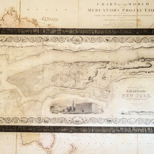 Mappa storica di New York, Manhattan, Tela con cornice in acciaio pesante. Arte murale orizzontale. Decorazione per ristoranti o bar, arte per corridoi e lounge