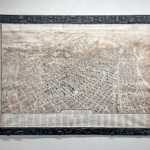 Carte des beaux-arts de Los Angeles, cadre en bronze coulé exclusif, décoration de style loft, oeuvre d'art en métal, plan de la ville de LA, Paiements cryptographiques acceptés