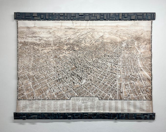 Featured listing image: Fine Art of Los Angeles Map, Exclusive cast bronze frame, Loft style decor, Metal art, City plan of LA, Crypto payments accepted