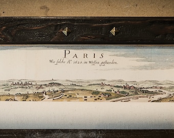 Vintage Paris map 1620, History of France, Vintage royal decor, Antique wooden bar and header