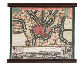 Luxembourg in 1700, Elegant and terrific vintage map, Handcarved teak wood, Flemish home decor
