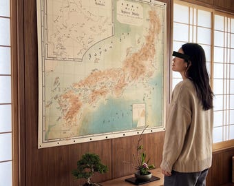 Antique Japan Topographical Map 1885: Nippon, Hokkaido Inset, Neutral Colors