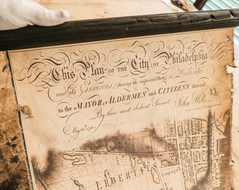 Vertical map of Philadelphia in 1796 along the Delaware river, as a perfect souvenir gift for Pennsylvania resident